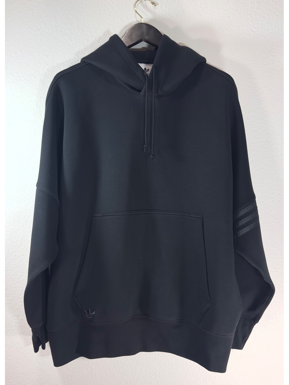 Adidas Originals Black Oversized Pullover Hoodie Trefoil 3\-Stripes Size XL